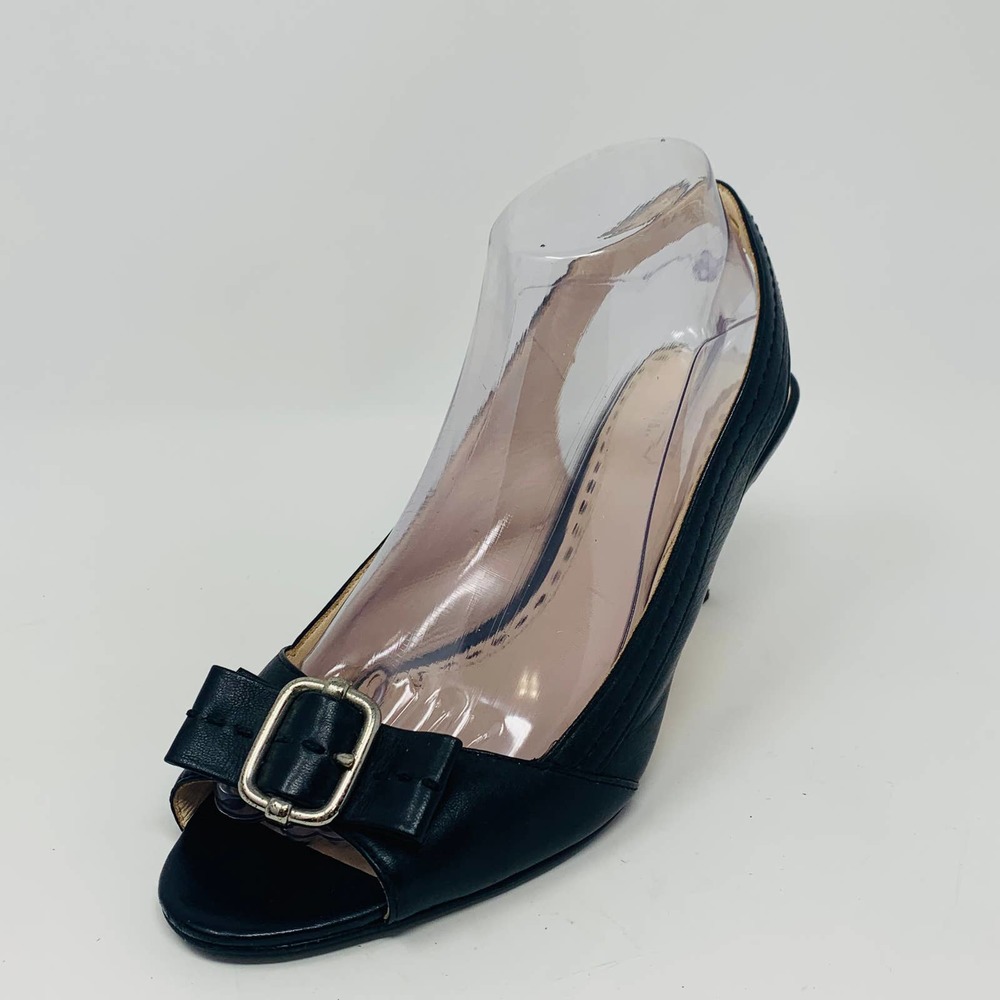 Coach Miranda Black Leather Open Toe Sling Back Buckle Sandals Heels Size 8.5 B - Picture 3 of 9